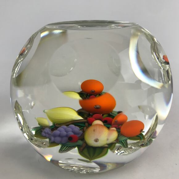 Perthshire Fruit 1994F Oranges Grapes Lemon Feather Cut Faceted Paperweight Box - Picture 6 of 15